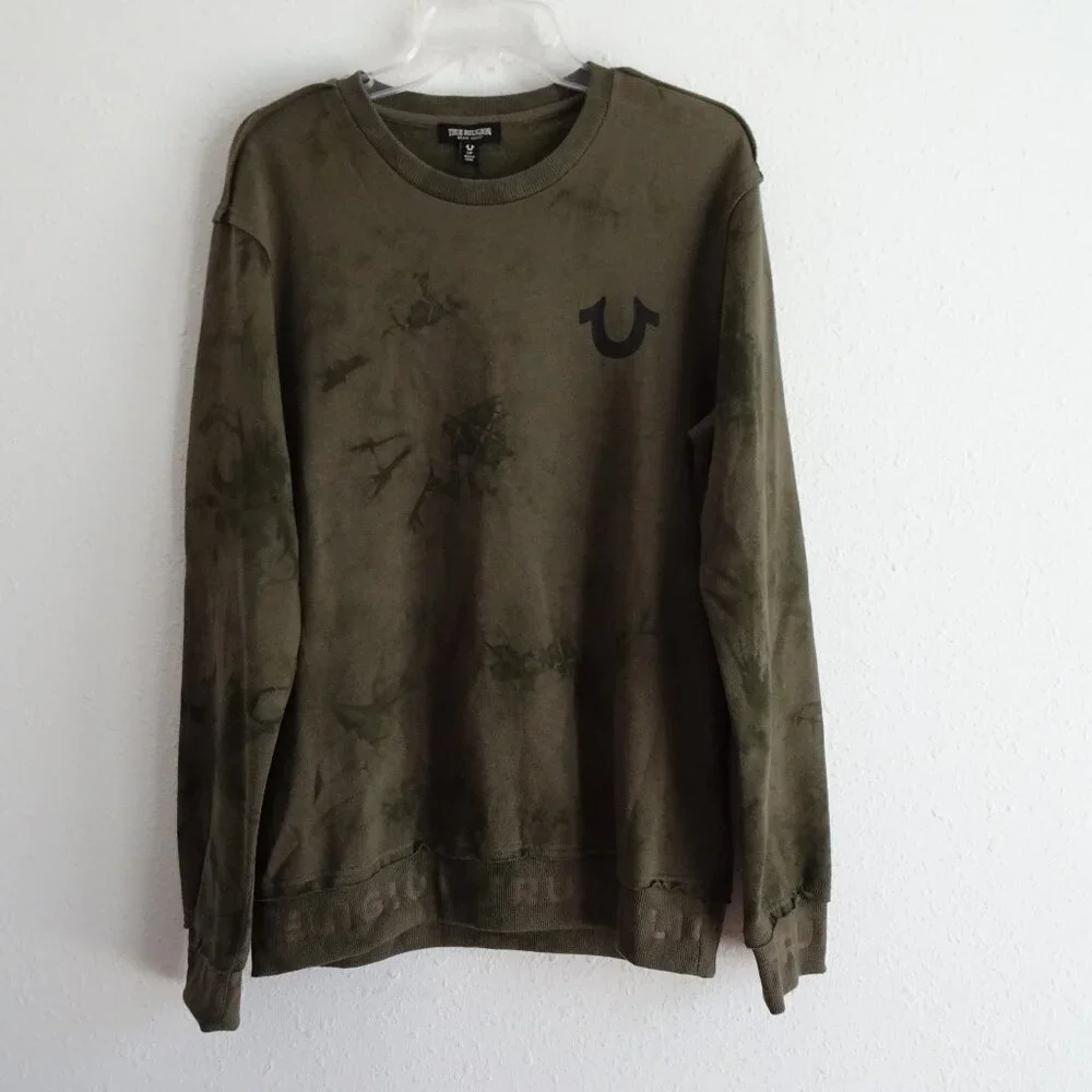 True Religion Embossed Sweatshirt Men's S Kalamata Green Camo MSRP $119 NEW